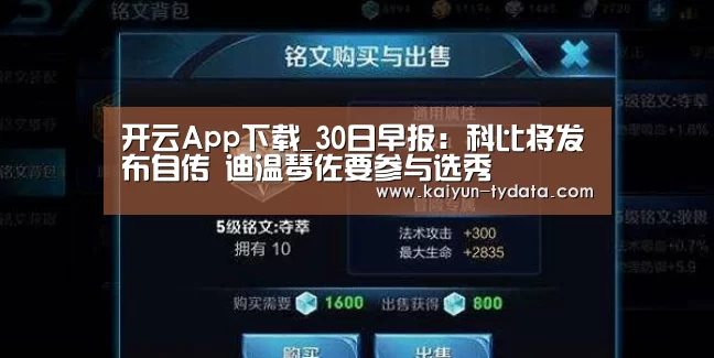开云App下载_30日早报:科比将发布自传 迪温琴佐要参与选秀(图3) 开云体育下载